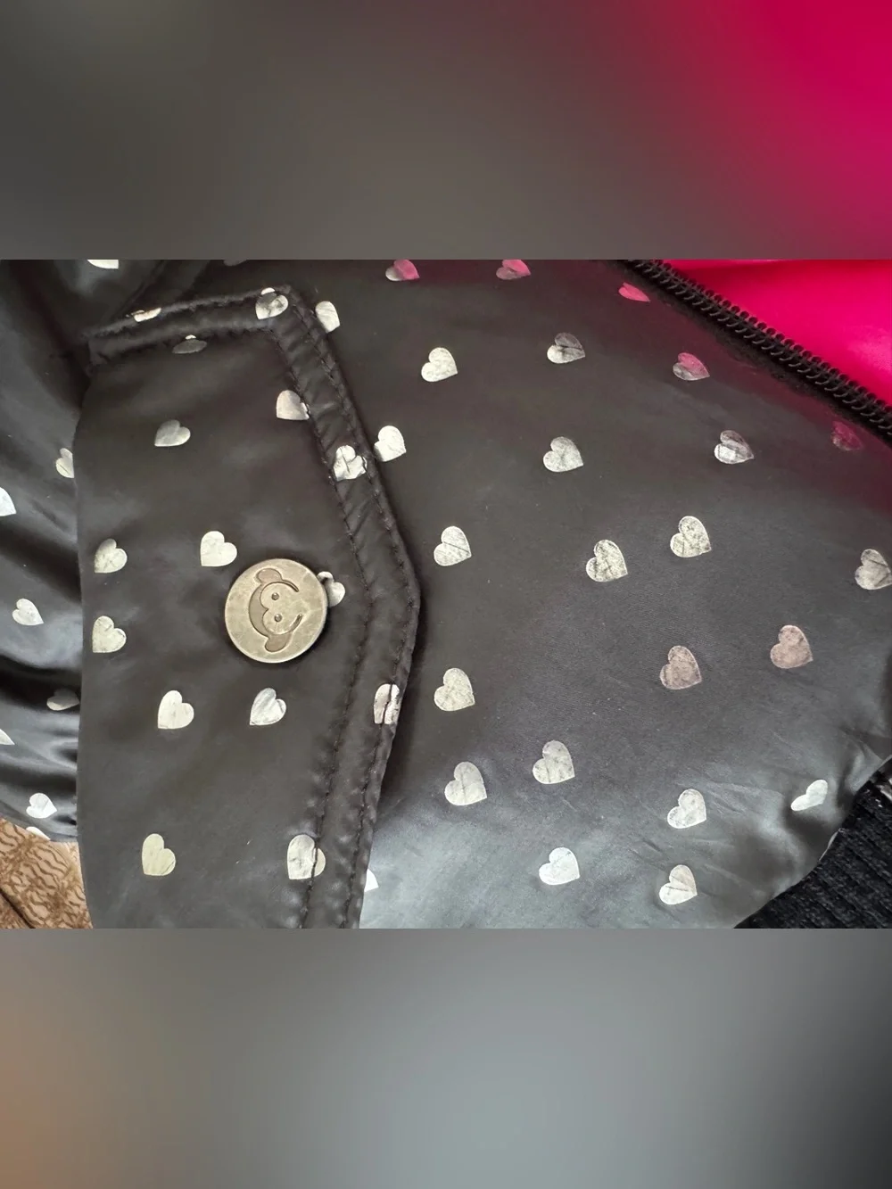 Appaman Girls Hearts Puffy Coat Size 6 Black Silver Down Puffer Jacket Hooded